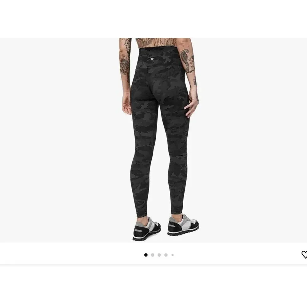 Lululemon Align High Rise Leggings Women Sz 2 Black Gray Camo Print Full Lenght